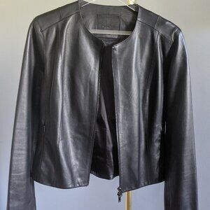 Massimo Dutti Black Leather Woman Jacket, M